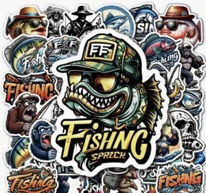 NEW FISHING STICKERS DELUX SET STICKERS 50 FREE POSTAGE LAPTOP FRIDGE - Picture 1 of 11