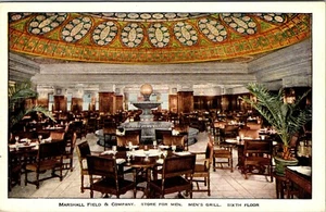 CHICAGO MARSHALL FIELD DEPARTMENT STORE INTERIOR MEN'S GRILL OLD POSTCARD - Picture 1 of 2