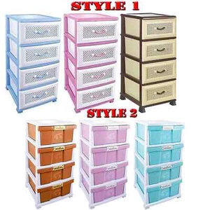 4 Tiers Drawer Plastic Storage Tower Chest Office Bedroom Home Kitchen Organizer - Picture 1 of 24