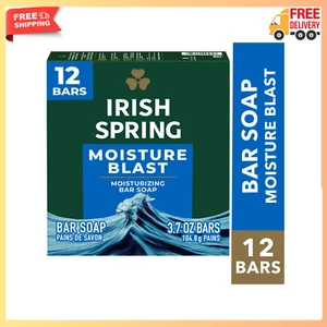Irish Spring Moisture Blast Deodorant Bar Soap for Men, Fresh, 3.7 oz, 12 Pack - Picture 1 of 12