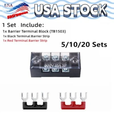3 Position Dual Row Screws Terminal Electric Barrier Strip Block 600V 15A - Image 1 of 4