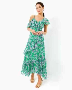 Lilly Pulitzer Rosalynn Ruffle Maxi Dress Brazilian Green Salty Sandbar - Picture 1 of 18