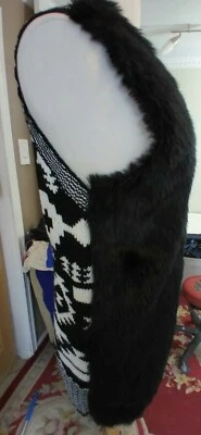 Chaleco Suéter Vintage Visón Imitación Piel Negra Blanco Tejedores LG Diseño Tribal Azteca  Foto 1 de 4