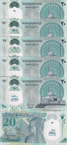 Egypt 20 Pounds 2023 Polymer P 82 UNC Lot 5 Pcs Cover