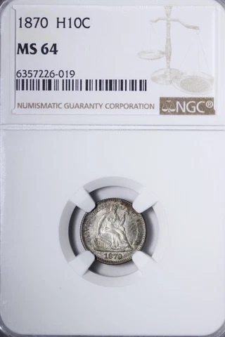 BU 1870 Seated Liberty Half Dime NGC MS64 Gorgeous Coin! Pleasing Toning OEMV Cover