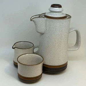 Vintage Denby Stoneware Potter's Wheel COFFEE POT CREAMER SUGAR BOWL - 1970s - Picture 1 of 5