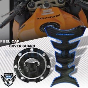 CHROMED BLUE PRO GRIP TANK PAD+CARBON LOOK GAS CAP COVER 03-17 CBR-1000RR/600RR - Picture 1 of 7