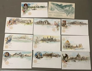 # T5659   COLUMBIAN EXPOSITION    POSTCARD LOT,   10  DIF.   CARDS & ENVELOPE - Picture 1 of 3
