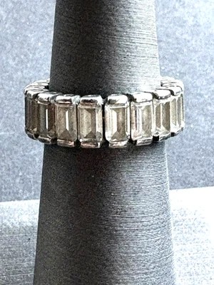 ANILLO ETERNIDAD SILPADA PLATA ESTERLINA 925 Y GEMAS CORTE ESMERALDA INCOLORO TALLA. 5 Foto 1 de 4