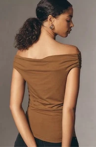 NWT Reformation Darcy Knit Off Shoulder Top in Bronze Size Large - Picture 1 of 4