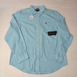 U.S. Polo Assn. Button Down Woven Shirt Men's L River Blue White Checkered - Picture 1 of 9