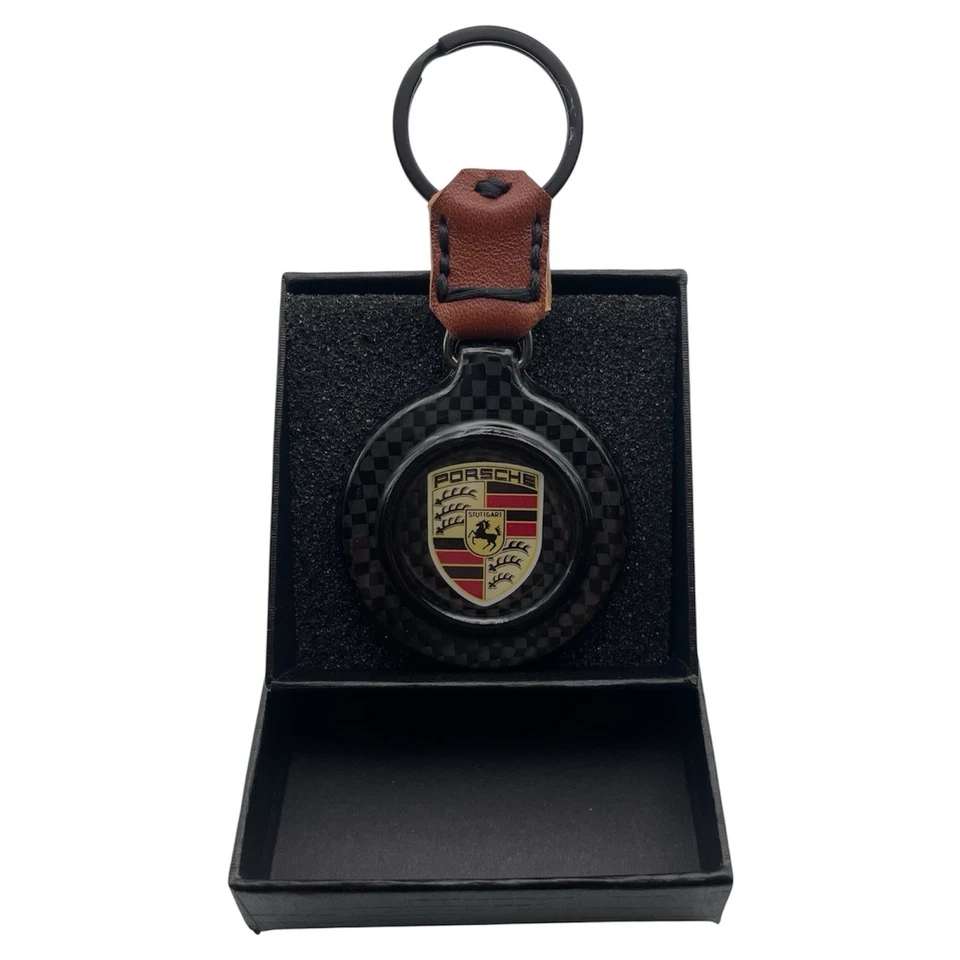 Portachiavi Porsche In Fibra Di Carbonio E Vera Pelle - Immagine 1 di 4