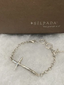 Silpada’s Sterling Silver 'In Good Faith' Cross Adj. Bracelet (7-8”) B2896 - Picture 1 of 3