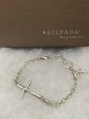 Silpada’s Sterling Silver  'In Good Faith' Cross  Adj. Bracelet (7-8”) B2896 - Image 1 of 3