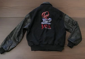JAVA SUN MICROSYSTEMS COAT BLACK WOOL & LEATHER Medium VARSITY STYLE JACKET - Picture 1 of 11