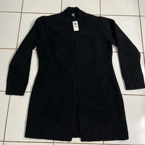 GAP Women’s Black Long Cardigan Sweater XL 100% Lambswool Open Front NWT - Picture 1 of 3