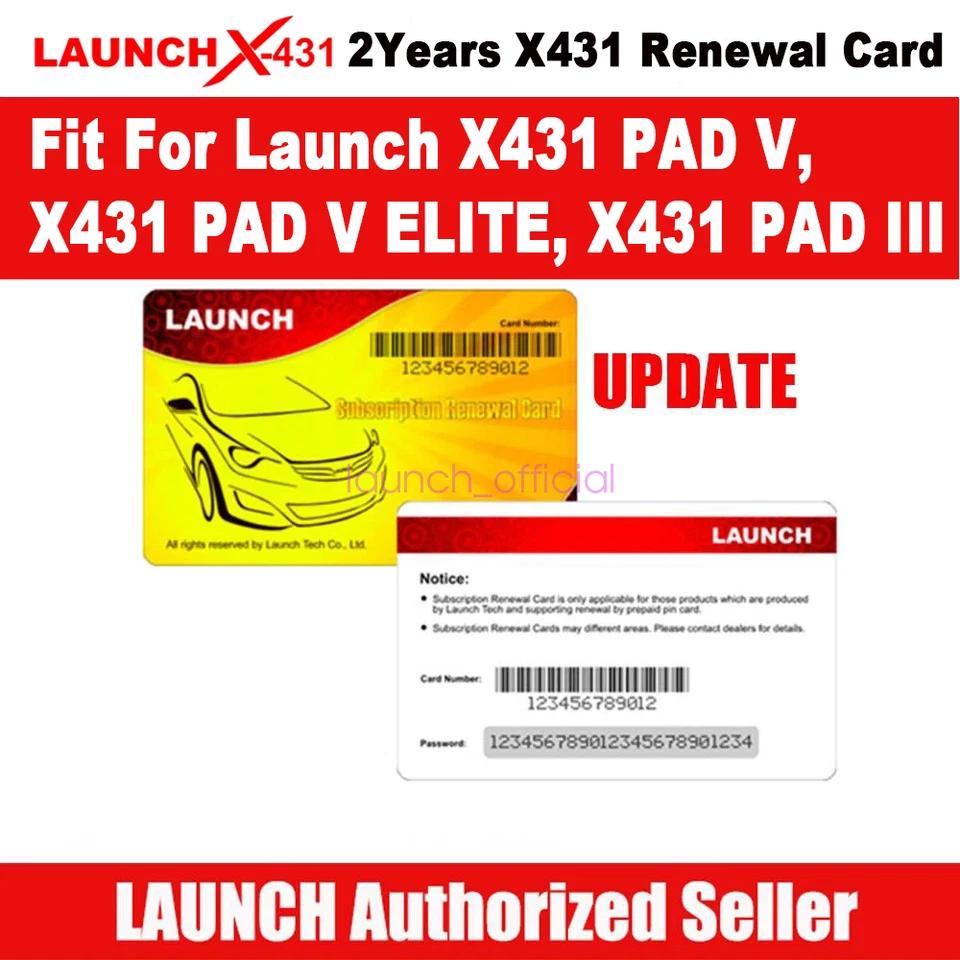 Launch X431 PAD V Elite PAD III Two Years Online Software Update Renewal Card - Image 1 of 1