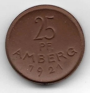Amberg 25 Pfennig Notgeld 1921 , Meißener Porzellan Münze , H2n2 - Bild 1 von 2