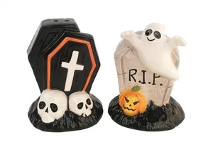 Halloween 21403 Ataúd Calavera Lápida Fantasma 3D Cerámica Salero y Pimentero Coctelera - Imagen 1 de 1