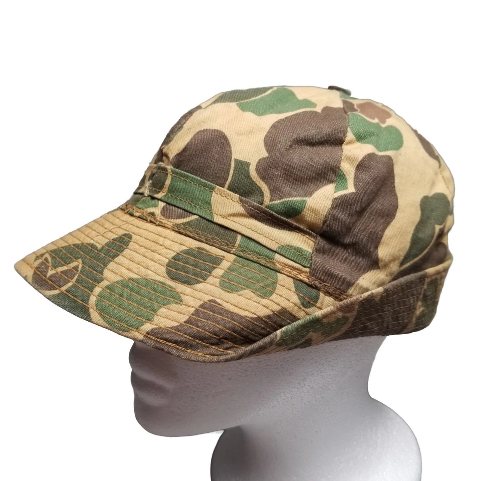 Sombrero Cubo Caza Camuflaje Pato Estilo Jones De Colección Piel de Rana Años 70 80 7-1/8 M Foto 1 de 4