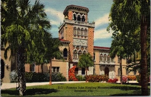 Postal de lino John Ringling Mansion Sarasota, Florida FL - Imagen 1 de 2