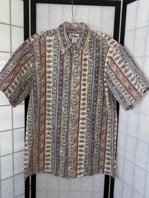 Vintage Reyn Spooner Men's M Mini Floral Stripe Paisley Hawaiian Shirt Red Blue - Image 1 of 4