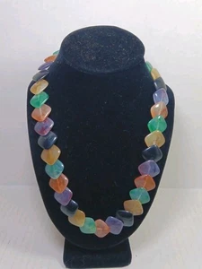 Vintage 70s Lucite 20-Inch Necklace Square Beads Stacked Multicolored Retro - Picture 1 of 5