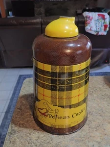 Vintage Pelican Cooler JUG Insulated Metal Yellow Plaid USA MADE 1950s Poloron - Picture 1 of 8