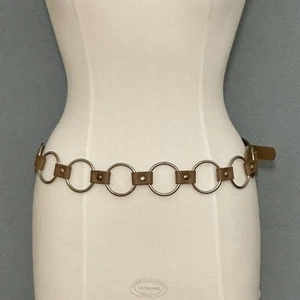 Cintura catena cerchio vera pelle donna M marrone tono argento retrò anni 80 90 - Foto 1 di 9