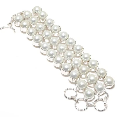 Pearl Gemstone 925 Sterling Silver Bracelet 7-8" Z807 - Image 1 of 3