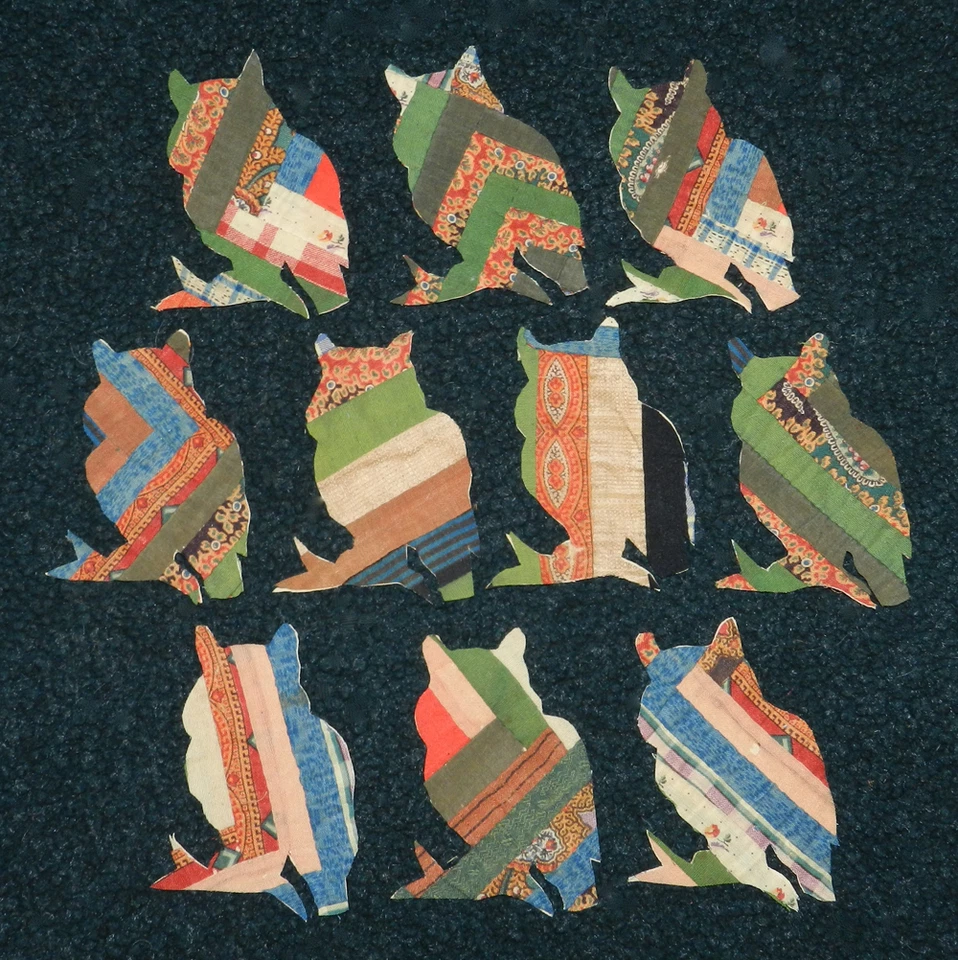 10 PRIMITIVE ANTIQUE CUTTER QUILT OWLS LOOK!!  Scrapbooking! Applique! - Image 1 of 1