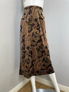 Vintage Coldwater Creek Velvet Midi Skirt Size 10 Paisley Print Brown Earth Tone - Picture 1 of 6