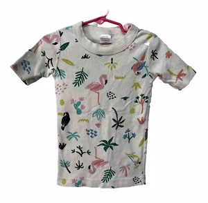 Hanna Andersson Short Sleeve Pajama Top Shirt Girls Sz 5 Flamingo Jungle Vibrant - Picture 1 of 4