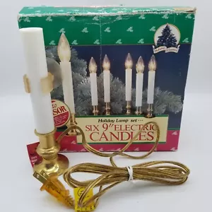 Vtg 1992 Boxed Holiday Lamp 9" Set Of 6 Xmas Candles Brass Electric Candlestick - Picture 1 of 12