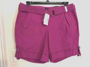 Lane Bryant Womens Shorts 14 Purple Bermuda Chino Khaki Belted Pockets Casual - Picture 1 of 4