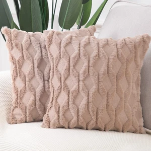 Set of 2 Soft Plush Short Wool Velvet Decorative Throw Pillow Covers 26X26 Inch - Picture 1 of 12