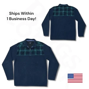 Brooks Brothers Jacket Men's Small Navy Blue Plaid Lined Quarter Zip Collared - Picture 1 of 15