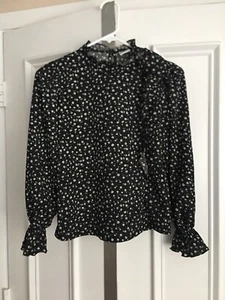ZARA Girls Floral Black & White Long Sleeve Top Blouse Ruffle Size 11-12 - Picture 1 of 6