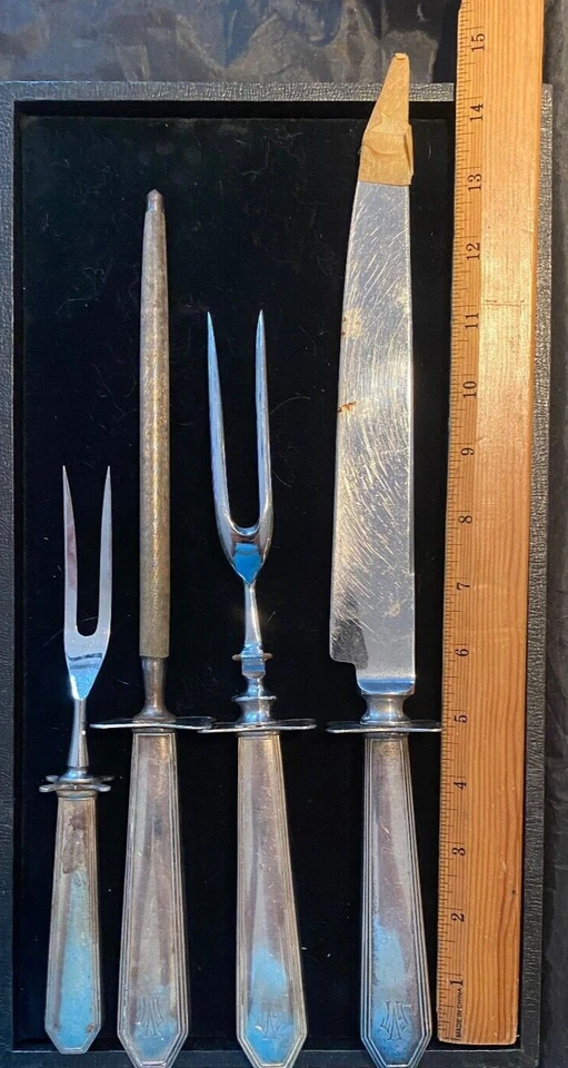 DOMINICK AND HAFF 4 PIECE ROAST CARVING SET ALL SAME MONOGRAM HAND POLISHED - Image 1 of 1