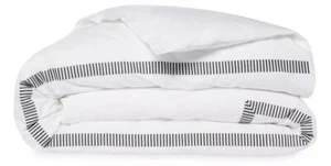 Matouk Sterling 350 Thread Count Percale KING Duvet Cover White / Charcoal - Picture 1 of 5