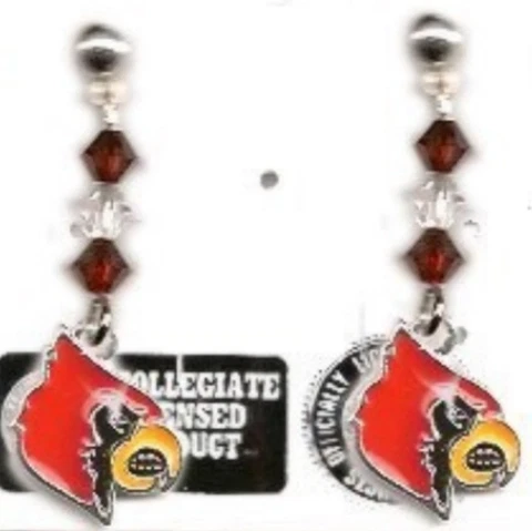 NCAA University of Louisville Cardinals 6 Stones Pierced Earriings Silver Pl NEW Cover