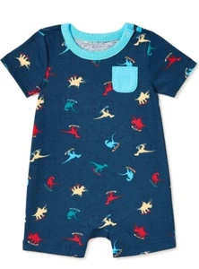 Wonder Nation Baby Boy Dinosaur Romper Size 0-3 Months Navy Cotton Snap Closure - Picture 1 of 4