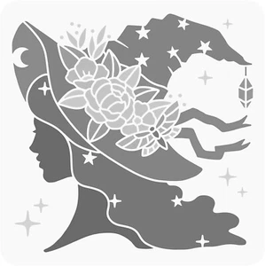 10"x10" Clear Plastic Stencil - Flower Witch (SR221) - Picture 1 of 2