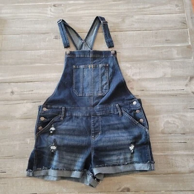Jordache Denim Overalls Juniors Size XL Shortalls Y2K 90's Distressed Blue Cuffs - Image 1 of 4