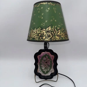 VTG Tole Toleware Wall Lamp Sconce Light Green Black Tray Base Matching Shade - Picture 1 of 18