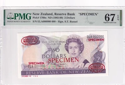 New Zealand, 2 Dollars, 1985-89, UNC, p170bs, SPECIMEN - Image 1 of 2