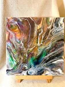 Abstract Painting - Earthy Ethereal Mid Mod Poured Art Decor Tile - Picture 1 of 12