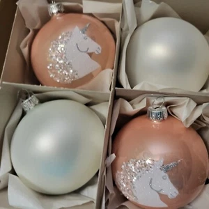 6 VITBIS Glass 3 Pink Unicorn Glitter 3 White Satin HANDCRAFTED Poland Ornament - Picture 1 of 12