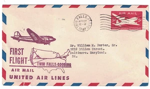 1947 Twin Falls, Idaho Airmail First Flight Cover w Cachet to Salt Lake City, UT - Picture 1 of 2