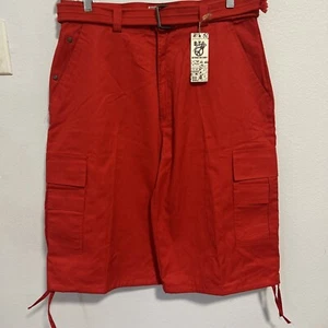 BTL Cargo Shorts Mens 34 Red Baggy Streetwear Y2K Hip Hop 90s - Picture 1 of 15